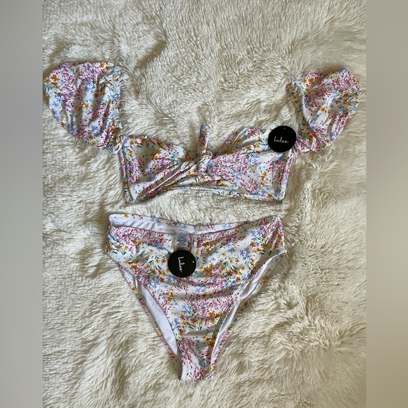 Lulus Poolside to Side Ivory Floral Print High-Waisted Bikini set - Picture 5 of 5
